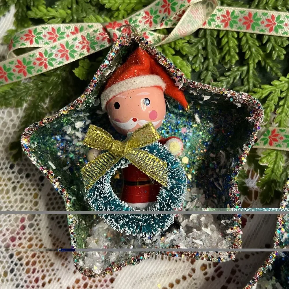 Vintage Star Tart Tins Set/2 Santa Mrs Claus Diorama Mid Century Ornaments
